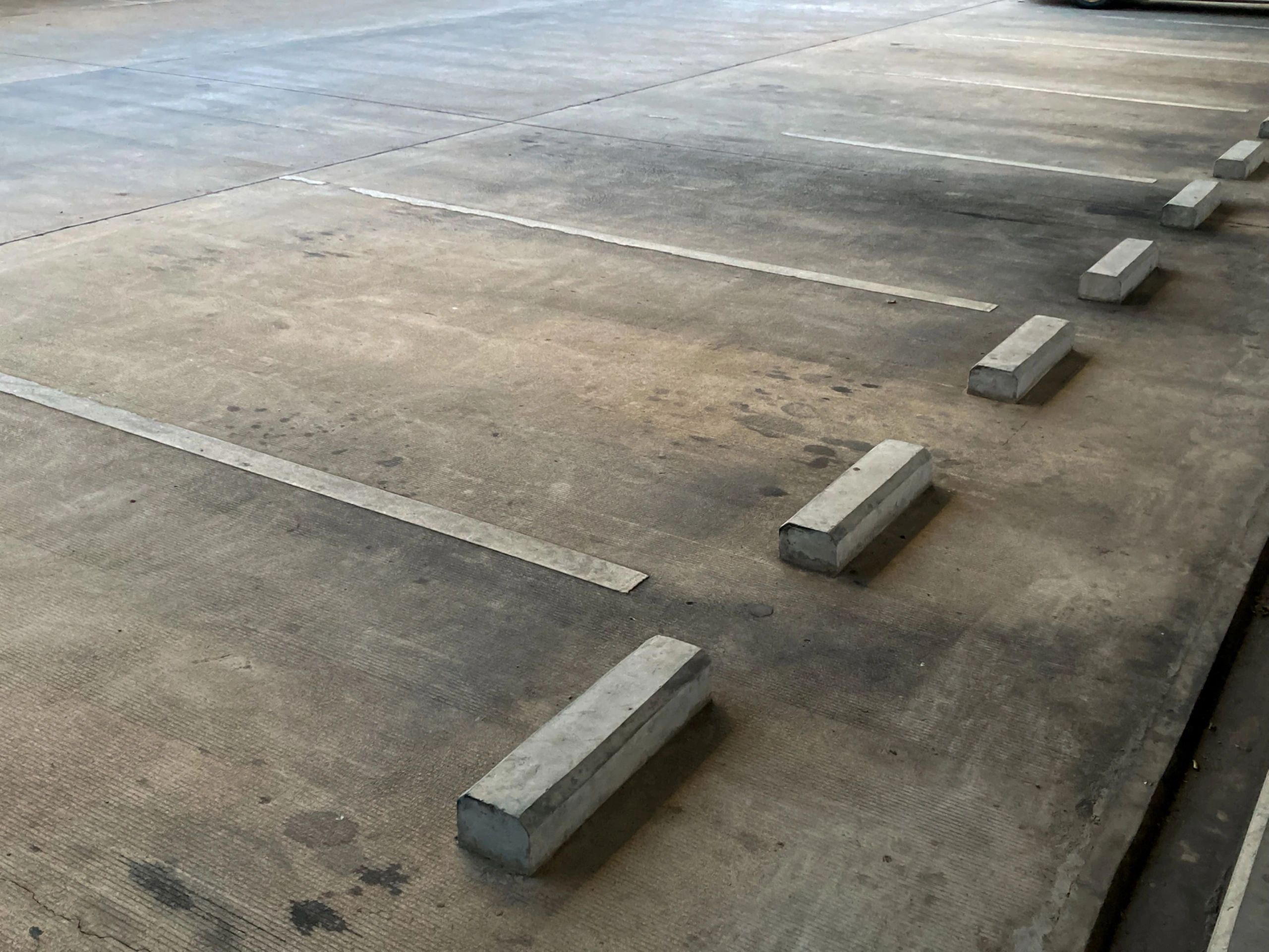 Wide view of fresh parking lot striping lines