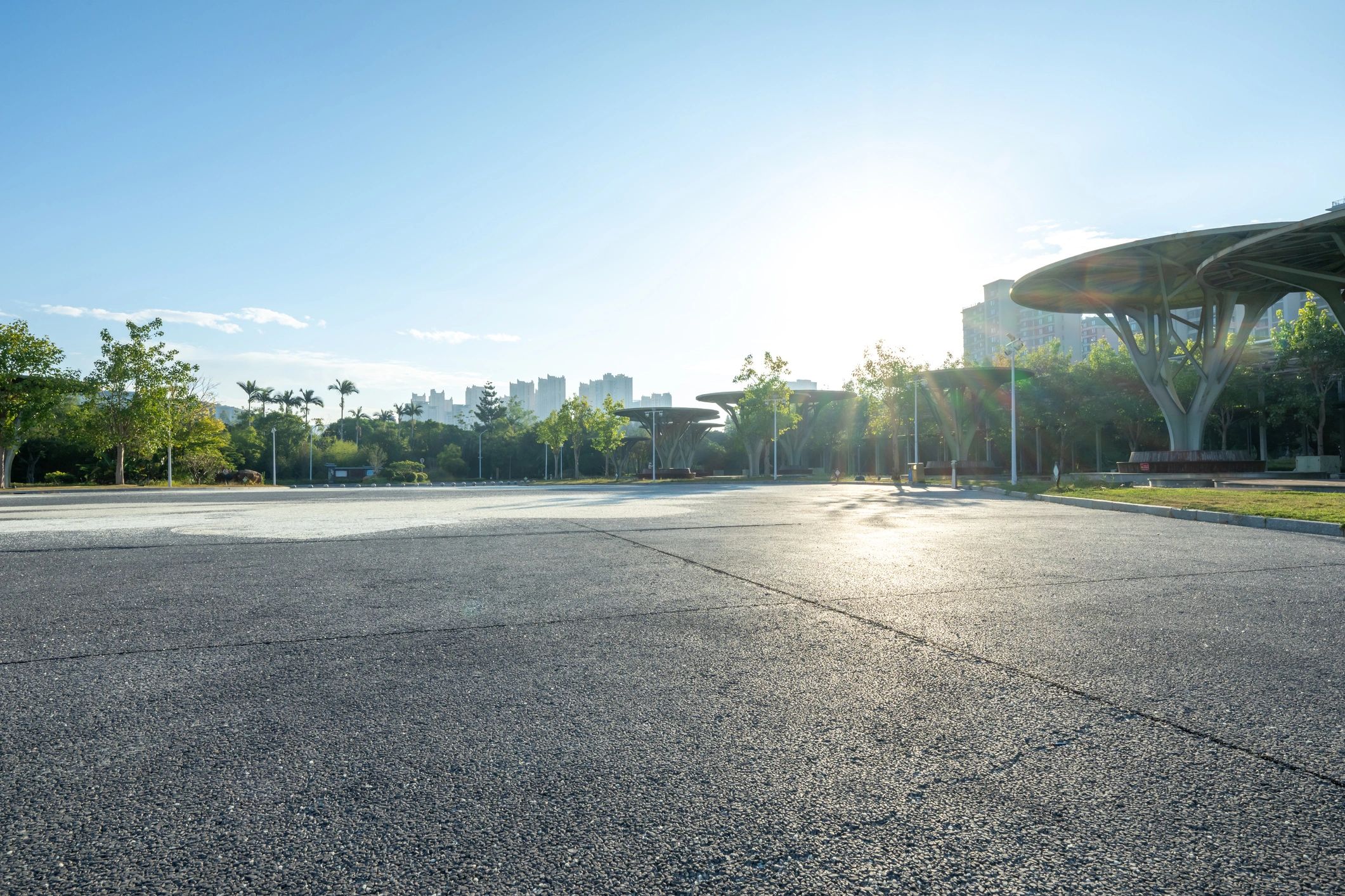 Open paved area with marked traffic space